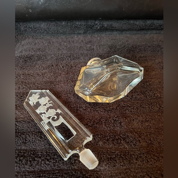 Vintage Czech Glass Perfume Bottle with Engraved Floral Design - Picture 6 of 14